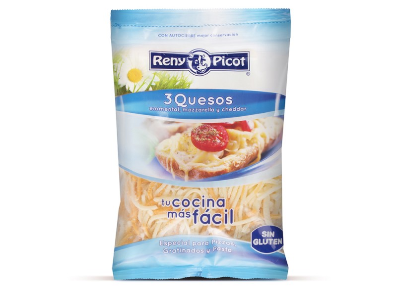 Tres quesos rallado 150g: emmental mozzarella cheddar